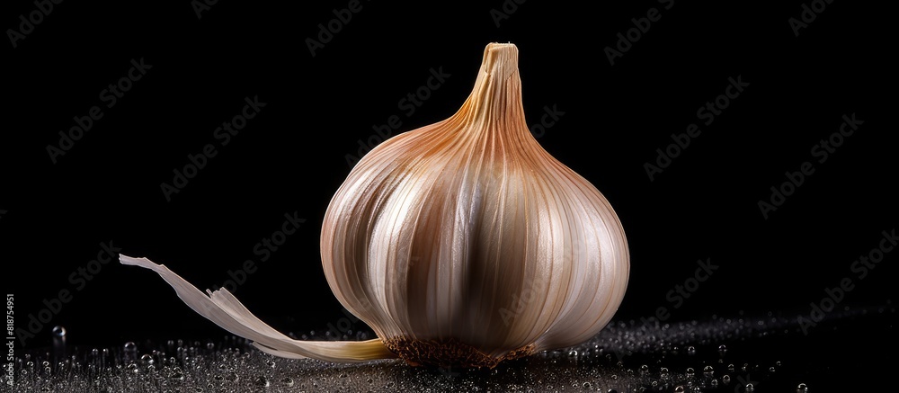 Poster A close up image of garlic placed on a dark background allowing room for additional content