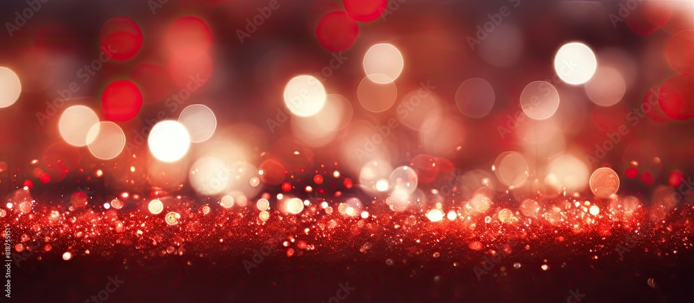 Poster A festive red Christmas with blurred lights in the background providing a perfect copy space image