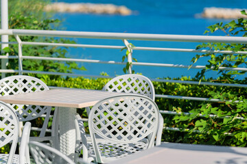 outdoor cafe seating with ocean view