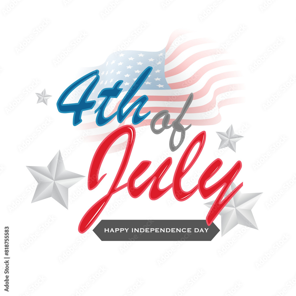 Wall mural Colorful calligraphy of 4th Of July with stars decorated on png background.