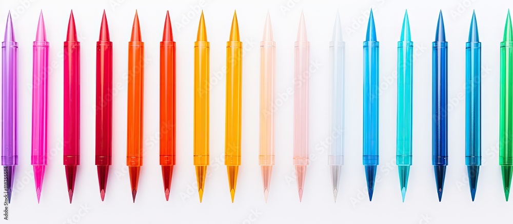 Poster Close up of multicolored gel pens isolated on a white background The image has copy space for use in designs