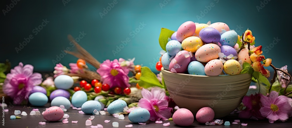 Aufkleber an easter themed arrangement adorned with colorful eggs and candies perfect for capturing a charming
