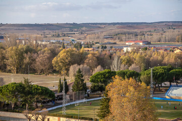 Views of the autumn landscape from the Los Arcos viewpoint in the town of Lerma