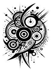 Geometric black and white pattern for tattoos, logos, for printing on wall decorations, fabrics, for use in graphics. Generated by Ai