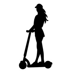 woman riding a scooter silhouette on a white background vector