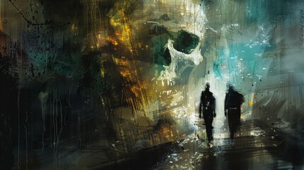 AI horror art gallery, creepy digital paintings, unsettling atmosphere