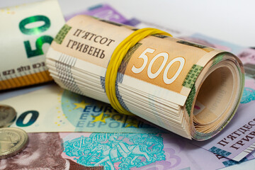 Money, euro and ukrainian hryvna macro