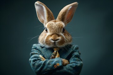 Dapper Bunny: Artistic Portrait of a Rabbit Wearing a Suit - Whimsical Animal Concept