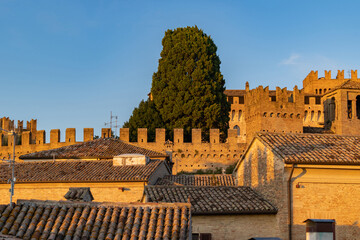 Gradara, Italy - August, 25, 2022: gradara castle in evening light