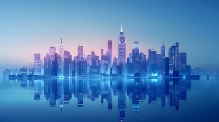 Captivating Cityscape of Shimmering Skyscrapers and Luminous Reflections