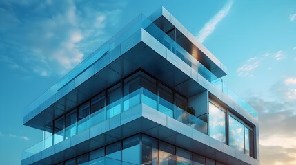 Sleek Ultramodern Glass and Metal Building with Geometric Patterns and Cityscape Views