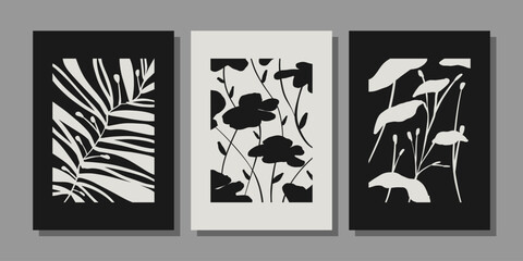 Botanical wall art vector set. Foliage line art drawing. Abstract Plant Art design for print, cover, wallpaper, Minimal and natural wall art. Vector illustration