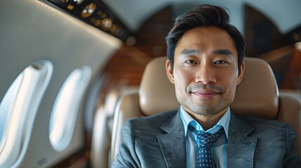 Asian businessman in a private jet