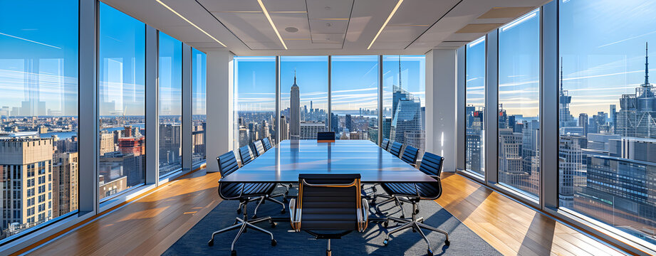 business and economy concept, businesswoman and businessman office, working concept, meeting conceptEmpty business meeting table in a skyscraper, on the highest floor, overlooking the city,