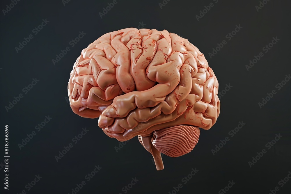 Poster a detailed view of a human brain on display. generative ai