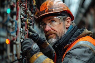 Fototapeta premium Railroad Signal Maintenance Team Maintenance team working on signal equipment, showcasing teamwork in the rail industry