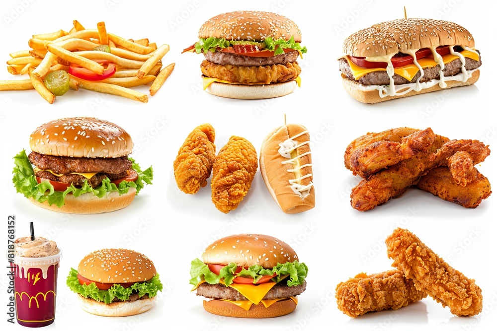 Aufkleber various types of food items arranged on a plain white background. generative ai