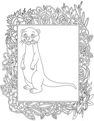 Otter in A Floral Frame Coloring Page. Printable Coloring Worksheet for Kids. Educational Resources for School and Preschool.
