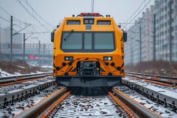 Obraz premium Railroad Track Maintenance Track Geometry Car Specialized track geometry car used for precise measurements during maintenance