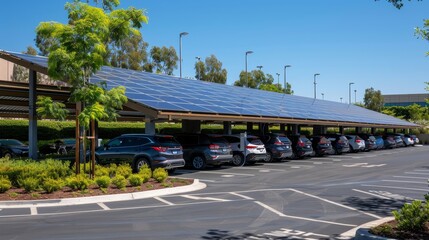A parking garage with a lot of cars and a lot of solar panels