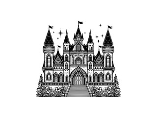 Mystical Majesty: Elegant Princess Castle Vector Illustration for Storybook Designs