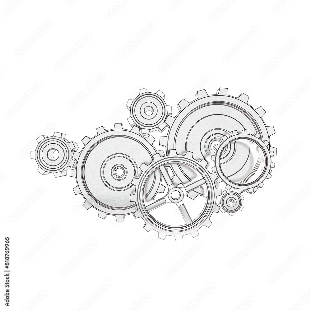 Aufkleber A set of interconnected metallic gears on a white background in a sketch style, symbolizing machinery or mechanical concept