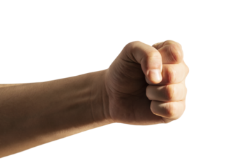A human fist isolated on a white background, depicting a concept of strength or conflict