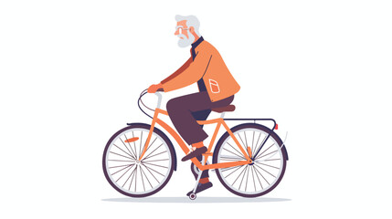 Stylish elderly man riding bicycle flat vector illustration