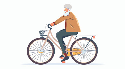 Stylish elderly man riding bicycle flat vector illustration