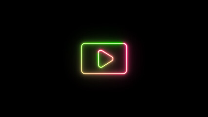 Neon glowing play button icon. Play icons, Press to start. Multimedia, audio, video, music.