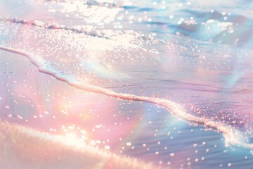 Sparkling Beach Waves with Pastel Sunlight - Perfect for Dreamy Summer Backgrounds - Ethereal Holographic Shiny 