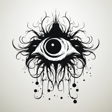 Title: A blackwork tattoo design showcasing an abstract eye with dynamic tentacle elements. Ideal for tattoo studio portfolios, client consultations, and showcasing artistic tattoo styles.