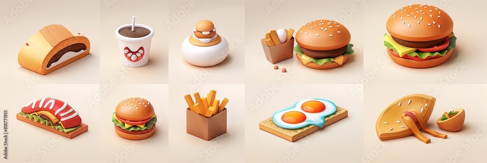 Aufkleber Multiple food items arranged neatly in a grid pattern. Generative AI