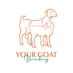 Female goat and kid outline vector illustration. Suitable for design element of goat breeding logo, farm poster, and animal cartoon.