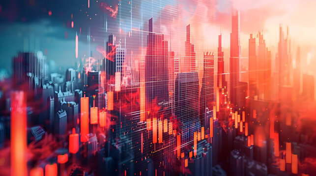 Watercolor Depiction of Business Collapse and Bankruptcy Amidst Market Crisis