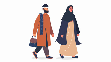 Arab man and woman in modern fashion clothes. Muslim