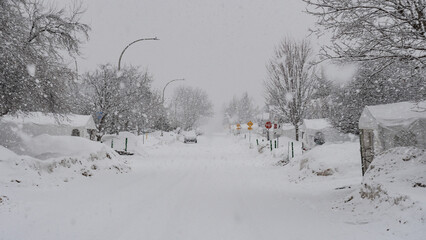 Big snowstorm in a residential area.