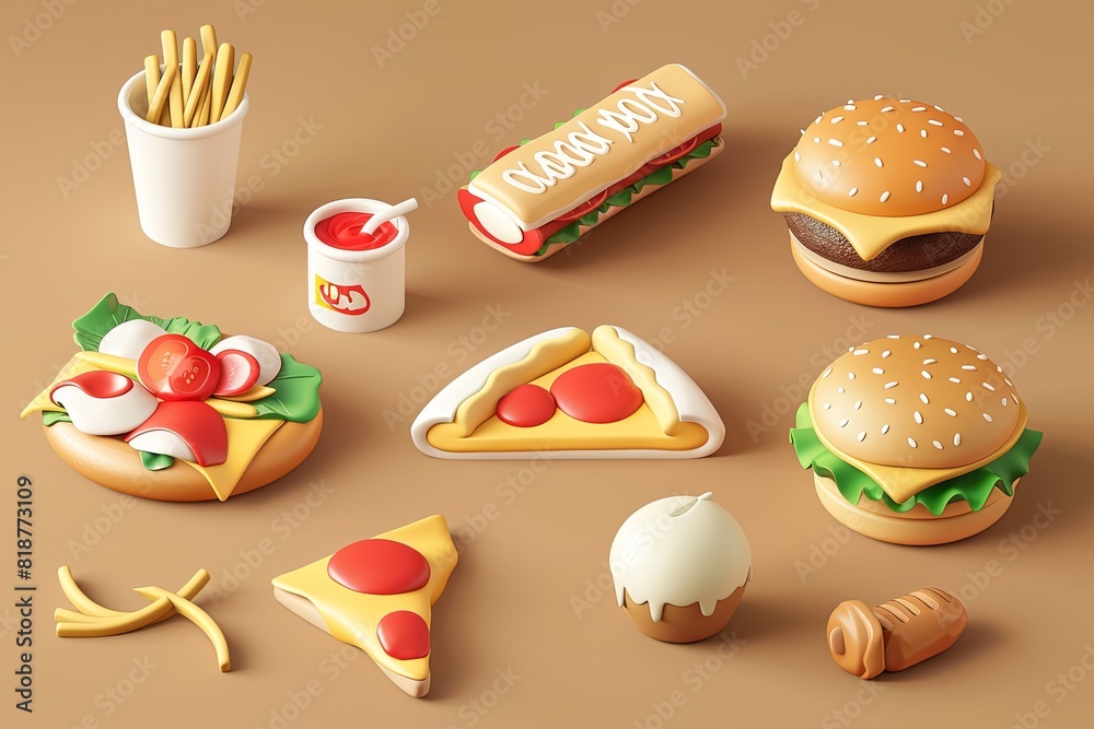 Aufkleber A diverse selection of food items displayed on a table. Generative AI