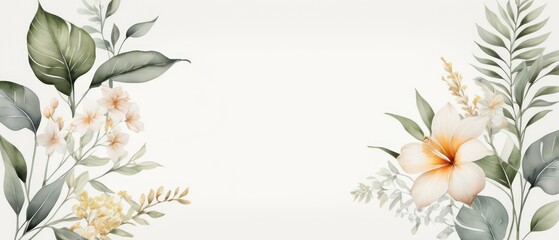 Obraz premium tropical leaves and flowers in a soft watercolor style background