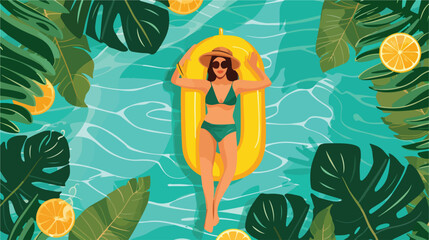 Obraz na płótnie Canvas Summer banner with woman in bikini relaxing swimming