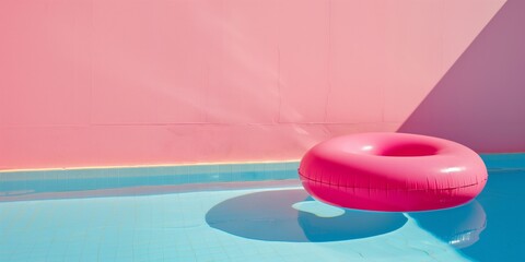 Colorful Lilo Floatie Pool Float in Vibrant Blue and Orange Pool Scene | Summer Graphic Background | Clear Space for Text