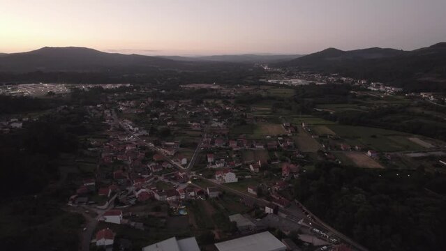 aerial shot of the Padron city Land Scape Carme Convent CARMELITAS  Santiago Corunha