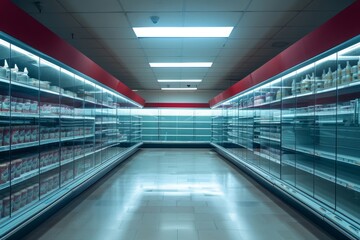 Fototapeta premium Empty grocery store shelves supermarket in crisis