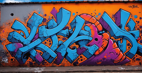 Urban Abstract Graffiti on City Street Wall
