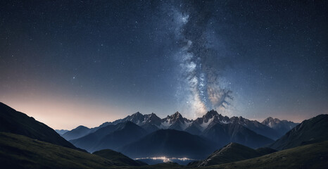 Mountains Under the Milky Way - Starry Night Sky