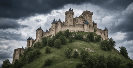 Fototapeta premium Castle in the Dark - Haunted Ruins Amongst Trees