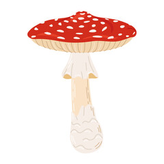 Fly agaric red poison mushroom. Hand drawn Amanita muscaria. Hallucinogenic, psychedelic forest mushroom. Trendy flat style magic fungus isolated on white. Vector illustration