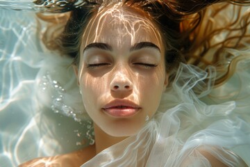 Woman floats eyes closed in water