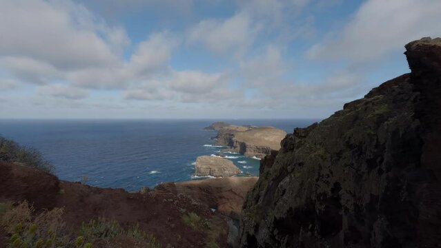 Ponta de Sao Lourenco hiking area and Ilheu Da Cevada island on the shore of Madeira, Portugal