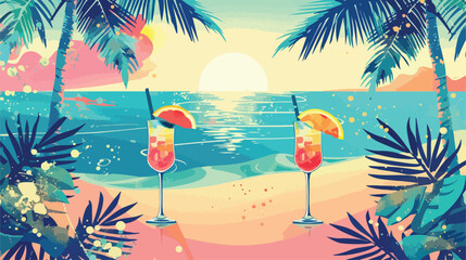 Beach party tropical poster colorful. Summer event fe